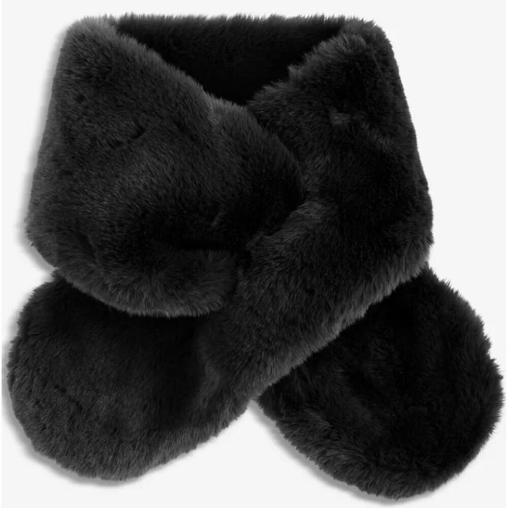 I.N.C. WOMENS PULL-THROUGH FAUX-FUR SCARF BLACK ONE SIZE